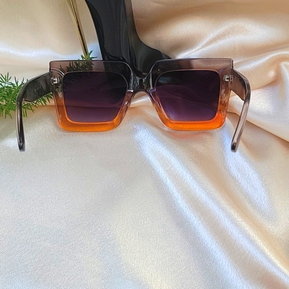 Ombre Sunglasses Square Frame Beautiful Sunglasses Radiant Brown and Orange - Picture 5 of 9
